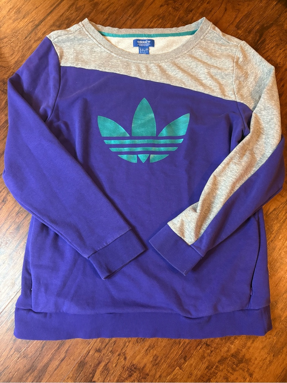 adidas Purple Sweatshirt with Grey Yoke and Teal Trefoil